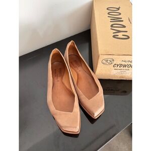 Cydwoq Swirl Nude Leather Flats Handmade Square Pointed Toe Shoes Womens 38